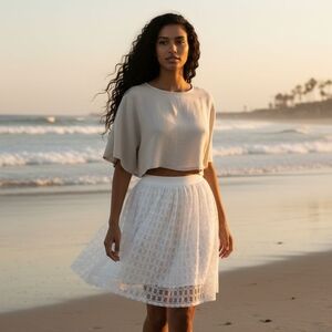 Jessica Simpson White Sheer Grid Lined Skirt, Size 10